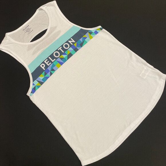 ~ Peloton Sm Spring Geo Tank Slash-Back Top Logo Accents Multicolor Small Womens - Picture 1 of 15